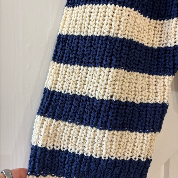 J. Crew Women's V-Neck Navy Cream Chunky Knit Sweater Nautical Fishermancore S - Picture 5 of 10